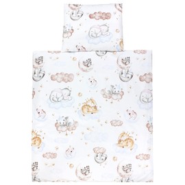 TupTam Baby Crib Pram Bedding Set Duvet Pillow - 4 pieces, Animals on clouds, 80x80 cm