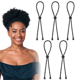 Adjustable Hair Ties, 5 PCS Elastic Curly Hair Ties Drawstring Ponytail Dreadlock Accessories Hairs Accessories for Afro Puff Black Women Girls Curly Stretching Natural Hairs (Black)