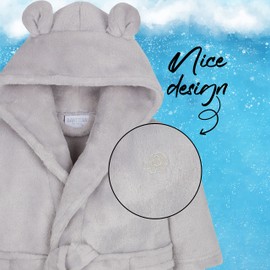 Metzuyan Baby Girls Boys Dressing Gown Fleece Snuggle Robe Hooded Novelty Newborn Gift Grey 12-18 m