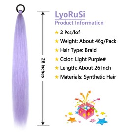 2 Pack Purple Ponytail Extension with Elastic Tie Straight Sleek Wrap Around Braid Ponytail Light Purple 26 Inch (Light Purple#)