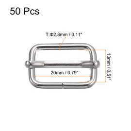 sourcing map Slides Buckles, 50pcs 25x16x2.8mm Metal Rectangle Adjuster Triglides Slide Buckle Roller Pin Buckles Slider Strap Adjuster for Belt Bags DIY Accessories, Silver Tone