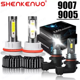 SHENKENUO For Ford F-150 1999-2003 4x cool white 9007 LED Headlight + 9005 Fog Light Bulbs