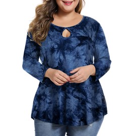 MONNURO playera básica de manga 3/4 para mujer, estilo casual, holgada, con agujero de cerradura, para mujer, Tinte azul marino, 1 X