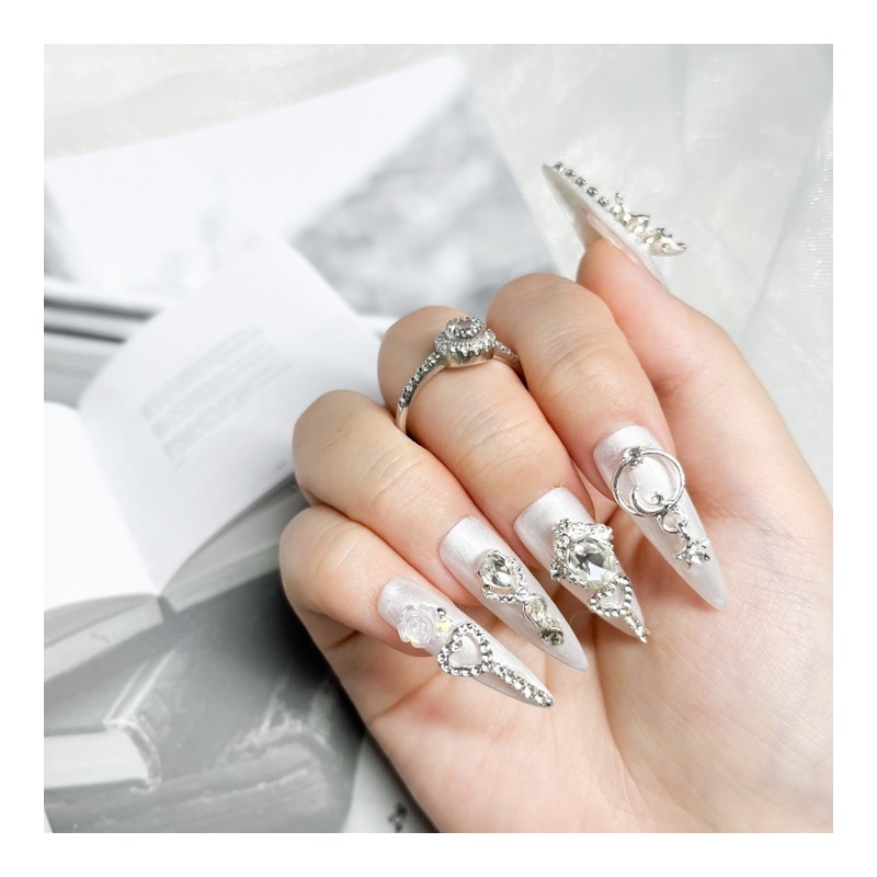 [Handmade Nail Tips] Wedding Nail Crystal Butterfly Nail - Stiletto