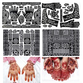 Mzstgh Henna tattoo kit,Indian Temporary Tattoo Stencils Glitter Airbrushing Diy Henna Tattoo Stencils Henna Body Art Templates, Hands Feet Leg Arm Tattoo Stickers