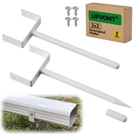 UPVONT 2x3 Downspout Extension Bracket, Gutter Downspout Holder 2x3 Horizontal, Longer Downspout Anchor, Durable White Outdoor Coating Downspout Stake (2 Pack)