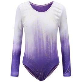 Sinoeem Gymnastics Leotards for Girls Gradient Color Sparkle Dance Leotard Long Sleeve/Sleeveless Dancewear Girls Leotards Athletic Ballet Dance Dress Kids 3-12 Years