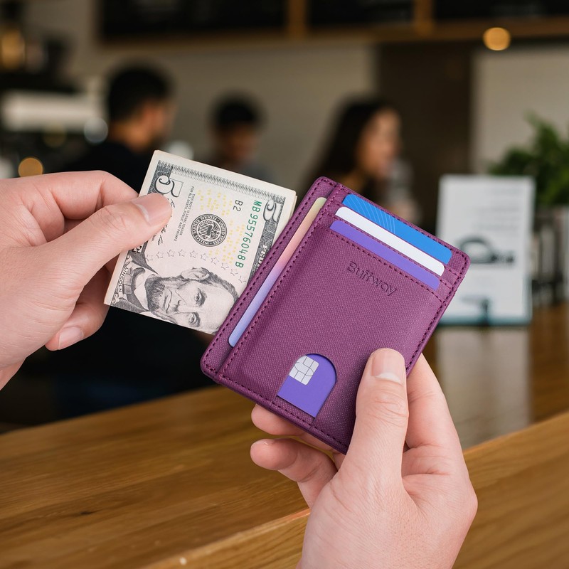 Buffway Slim Minimalist Front Pocket RFID Blocking Leather Wallets for