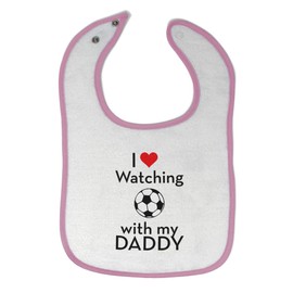 Toddler & Baby Bibs Burp Cloths Soccer I Love Watching Soccer with My Daddy Cotton Baby Items for Baby Girl & Boy White Soft Pink Design Only