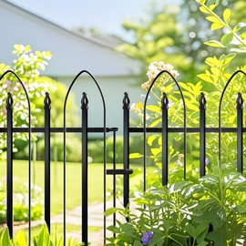 Thealyn Garden Fence 32" H x 24" W (5 Panels, Total 10 feet) with Gate, Metal Decorative Border Folding Fence, Landscape Fencing Dog Fence for Flower Bed, Yard, Animal Barrier