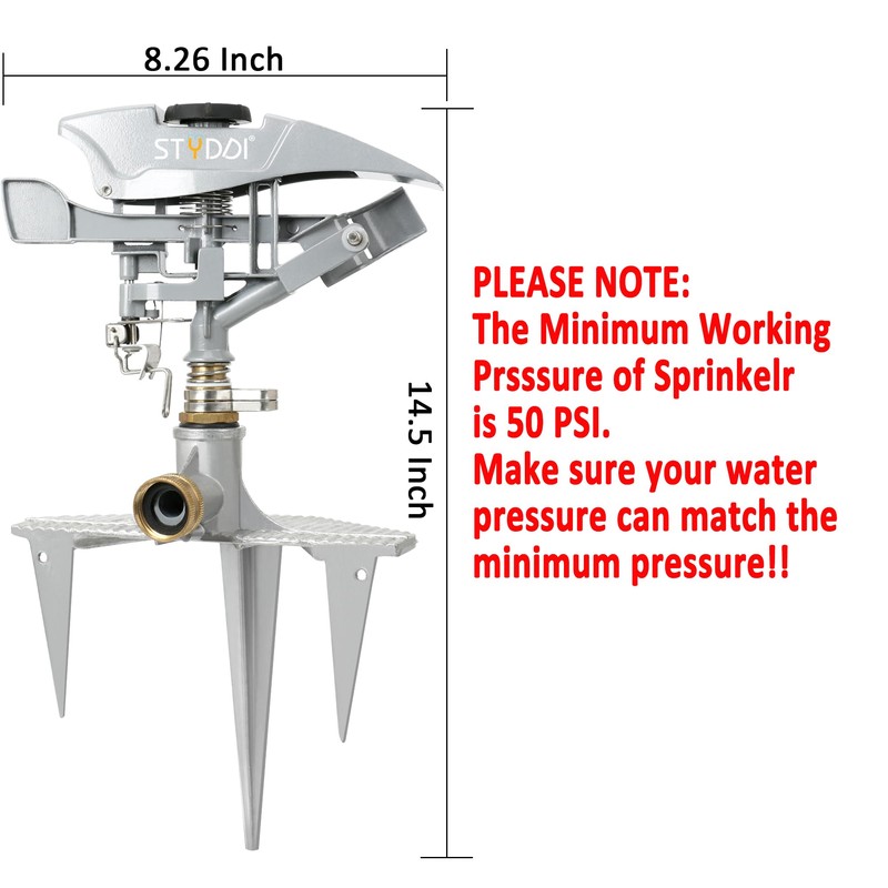 STYDDI Professional Heavy Duty Pulsating Sprinkler on Metal 3-Pronged Step