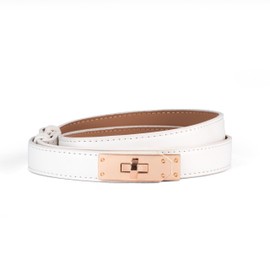 SYMOL Women Skinny Leather Belt Classic Solid Color Alloy Turn Lock Ladies Adjustable Waist 20''-39" Slim Thin Waist Belt (White)