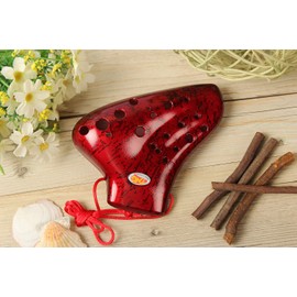 TNG Ocarina Musical Instrument (12 Holes/Triple/Alto/C Tune) Plastic AC Ocarina Tube Blowing Resin with Finger Chart (Red)