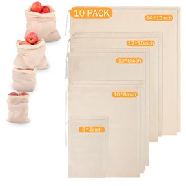 Chielor 10 Pack Nut Milk Bag, Multi-size Fine Mesh Grade Reusable Cheesecloth Bags Strainers, Unbleached Organic Cotton Filter Bags for Almond Milk, Juices, ColdBrew, Cheese, Tea, Yogurt, Coffee