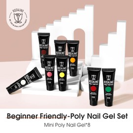 ROSALIND Color Poly Nail Gel Set, 8 Colors Poly Extension Gel Nail Set, Nude Pink Poly Nail Gel Kit Builder Gel Extension Kit for Nail Art Design Easy DIY Gift for Women