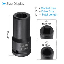 CoCud Deep Impact Socket 3/4" Drive 19mm Socket 78mm Length CR-MO 12 Corners - (Application: DIY Handmade Repair)