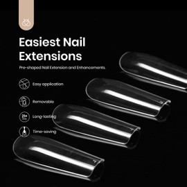 Beetles Gel Nail Tips, 500Pcs Pre-shaped Long Square Gelly Clear Press on Nail Tips Full Cover Acrylic False Nails Extensions Soak Off for Art Women Gifts