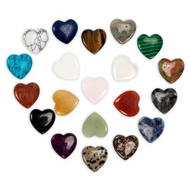 Pack of 20 Natural Heart Healing Crystals Heart Love Stones Set Lucky Stones for Children Quartz Amethyst Bulk Polished Bag Palm Thumb Gemstones Chakra Reiki Balancing