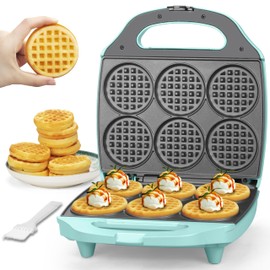 Baker's Friend Multi Mini Waffle Maker Machine, 6 x 3'' Small Waffle Iron, Perfect for Families and Individuals Use, Excellent Choice for Breakfast Brunch Parties & Events, Aqua