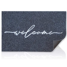AAZZKANG Welcome Mat Outdoor with Durable Non Slip Rubber Backing Ultra Absorb Mud Easy Clean Entry Door Mats for Indoor High Traffic Areas Front Door Entrance Doormat Grey