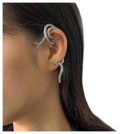 Cimenexe Gothic Snake Ear Cuff Earrings Snake Wrap Earrings Snake Ear Crawler Earrings Silver Clip On Wrap Earrings Punk Snake Cartilage Earrings Jewellery for Women and Girls