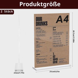 Pack of 2 A4 Stands, Table Stand, Acrylic Stand, Menu Card Holder, Postcard Stand, Menu Holder, Advertising Stand, Transparent Acrylic Table Stand for Office, Restaurants, Menu