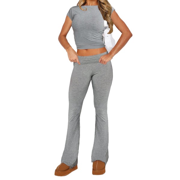 AoMoon 2 Piece Lounge Sets for Women Short Sleeve Crop