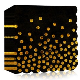 Pack of 40 Napkins Birthday Black Gold Dot Lace Napkins 33 x 33 cm for Boys Girls Celebrations Party Anniversary