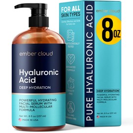 Ember Cloud Hyaluronic Acid Serum for Face (8 Oz) for Skin and Lips - Hydrating & Moisturizing Serum for All Skin Types, Paraben-Free & Fragrance-Free