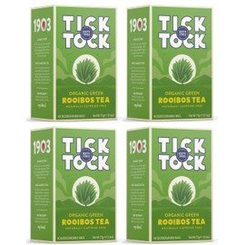 TICK TOCK TEAS Organic Rooibos Tea, Green Tea, Naturally Caffeine Free Red Bush Herbal Tea, Rich in Anti-Oxidants, South African, Superfood - 40 Count (Pack of 4), Packaging May Vary