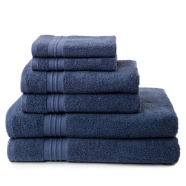 Bath Towels Set of 6 for Bathroom, Blue Bath Towels and Washcloths Set, 2 Bath Towels, 2 Hand Towels and 2 Wash Cloths, Soft and Absorbent Oeko Tex Cotton Towels
