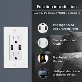 USUPERINK 4.2A Quick Charge USB Type C Outlet Type C, Supports PD & QC 3.0, Tamper Resistant Receptacle, Wall Plate Included, UL Listed, White, 6PK