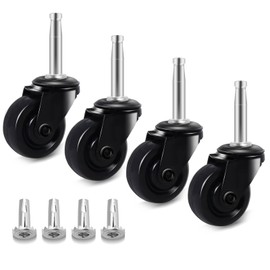 PODOY Antique Casters Wheels with Rubber Wheels,Antique Brass Casters 1-5/8" with Stem Socket Replacement for Chairs Sofa Casters,Vintage Style Furniture Casters for Hardwood Floors (Set of 4)