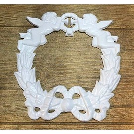 Cast Iron Decor and not only Cast Iron White Chrismas Angel Cherub Wreath 9" Tall Peep Hole Frame 03632 SR-125-289
