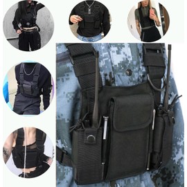 Litensh Walkie Talkie Chest Harness Radio Shoulder Holder Pocket Radio Chest Harness Bags Pack Backpack Holster Carry Case Rescue Essentials Techwear Vest Chest Rig Pouch Black