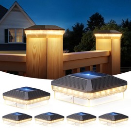 LETMY 6 Pack Solar Post Cap Lights Outdoor, 40 LEDs 4x4 Fence Post Solar Lights Outdoor Waterproof with 3 Modes, Solar Powered Deck Fence Cap Light for 3.5x3.5 4x4 Vinyl Wooden Posts (Black)