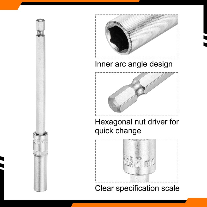 HARFINGTON 1/4" Power Nut Driver Drill Bit 7mm Metric Hex