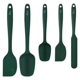 HOTEC High Heat Resistant Food Grade Silicone Rubber Spatula Set for Baking, Cooking, and Mixing Non Stick Dishwasher Safe BPA-Free Dark Green Set of 5