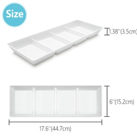 AMGBZT Divided Serving Tray Platter, 4 Pack 17.6" x 6" Fruit Veggie Food Tray for Party, Plastic Serving Trays for Appetizer, Snack, Dessert, Cookie, Brunch Decorations Platters, White Trays BPA-Free