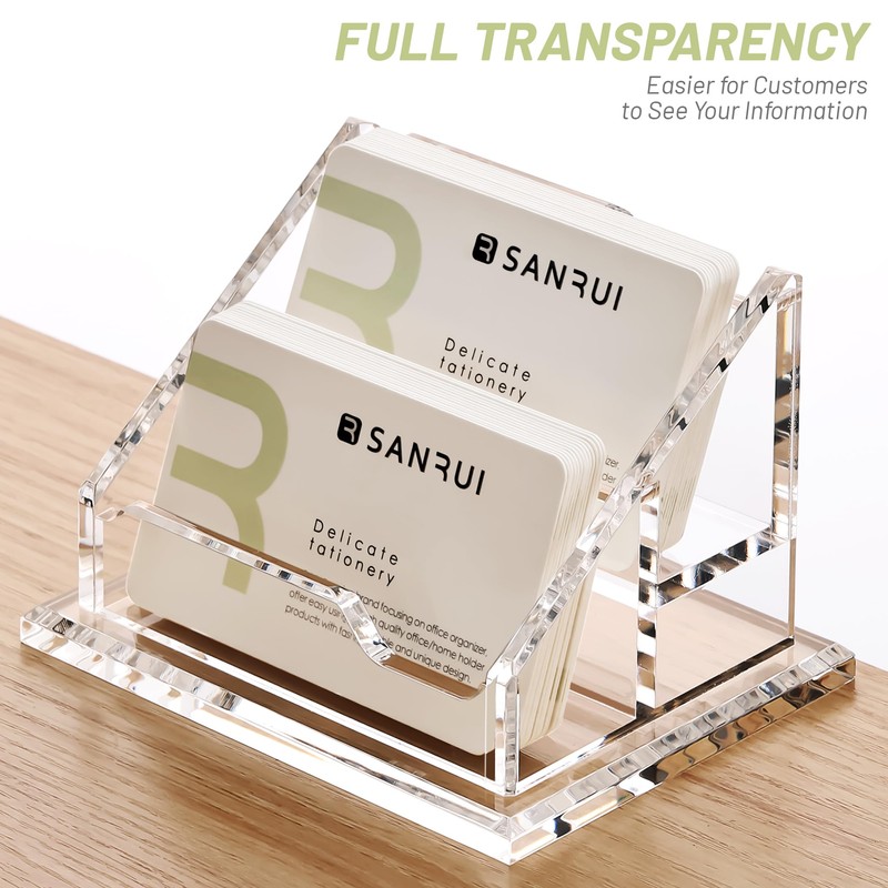SANRUI Acryl Visitenkartenhalter mit 2 Fächern, transparente und stabile Visitenkarten