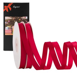 LIUYAXI 2 Rolls Red & Hot Red Double Faced Stain Ribbon,Total 50 Yards,3/8 Inch x Continuous 25 Yards Each Rolls, Crafts Ribbon use for Bows Bouquet, Gift Wrapping, Chirstmas,Floral Arrangement