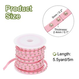 Rebower 5.5 Yard Faux Suede Leather Cord,5mm Wide Flat Micro Fiber Leather String Rope Lace with Rivet,[for DIY Craft Making Necklace Bracelet]-5m/Pink Gold