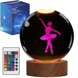 Ballet Night Light, Dance Recital Gifts, K9 3.15 Inch (80mm) Crystal Ball Lamp with 16 Colors Remote Upgraded Lamp for Birthday Xmas Cool Fairygirl Figurines Gifts for Ballerina Girls Room Decor
