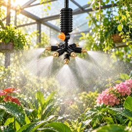 7-Way Garden Misting Nozzle Kit – 7 Brass Sprayers with Water Distributor, Mini Valve & Hose for Irrigation