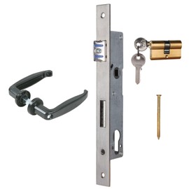 ATTAS Mortice Lock with Profile Cylinder and Pair of Handles Complete Set for Swing Gates - Backset 20 mm, Garden Gate, Suitable for Garden Doors, Gates, Interchangeable Function, DIN Left & DIN Right