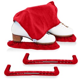 CRS Cross Skate Guards, Soakers and Towel Gift Set - Ice Skating Guards and Soft Skate Blade Covers for Figure Skating or Hockey (Russian Split Red, Large)
