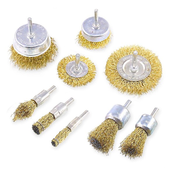 Loriketty Brass Coated Wire Brush, 9 Pieces Brush Wheel &