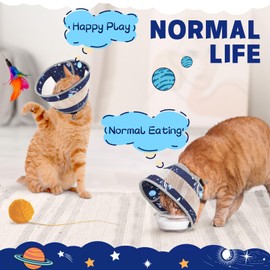 GoGoPaw Breathable Air Mesh Cat Cone Collar Soft - Adjustable Recovery Collar to Stop Licking After Surgery, Foldable Lightweight E-Collar for Cats & Kittens (Sky Star, S)