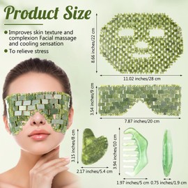 Demissle 4 Pcs Jade Eye Mask Jade Stone Facial Mask Scrap Massage Tool Hair Comb Facial Eye Cooling Stone Massage Tools for Puffy Eyes Dark Circles Gift