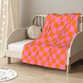 Nextchange Super Soft Throw Blanket for Couch Checkerboard Pink Orange Lightweight Warm Cozy Flannel Fleece Blankets Checkered Blanket for Girls Women for Bed Sofa All Season Use 30" x 40"